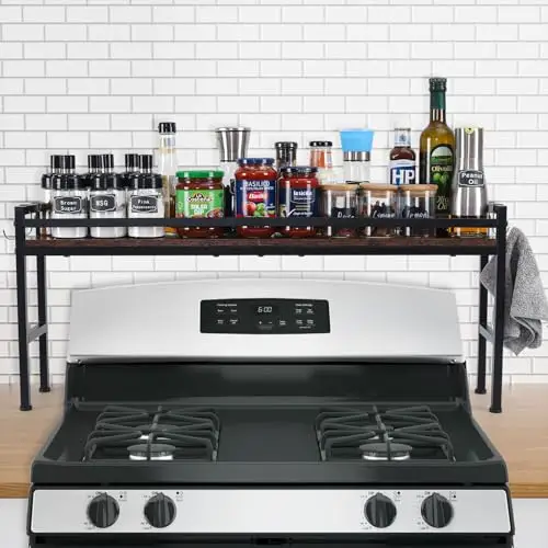 weslinkeji Spice Rack Shelf for Kitchen Stove,Stove Top Shelf with 4 hooks Extra Storage Countertop, Seasoning Organizer,Kitchen Organizers and Storage