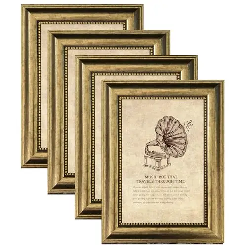 TKYGU 5x7 Picture Frame with Real Glass, 4 set Ornate Vintage Picture...