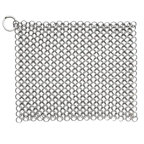 PIBC 8"x6" Cast Iron Scrubber Stainless Steel Chainmail Cleaner for Pre-Seasoned Pans, Griddles, BBQ Grill and Pot Cookware Cleaning