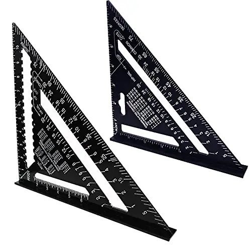 ASNOMY 7 Inch & 12 Inch Triangle Ruler, Black Rafter Square Protractor, High Precision Aluminum Alloy Triangle Ruler,Layout Measuring Tool for Engineer Carpenter(Imperial)