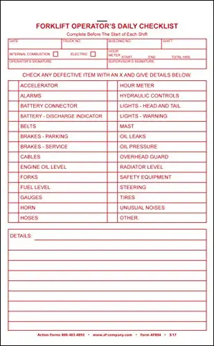 Forklift Operators Checklist, 2 Copy Duplicate (30 Books)