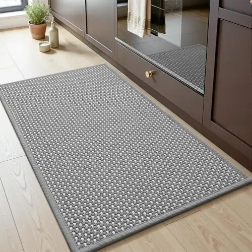 MontVoo Kitchen Rugs Non Slip Washable, Absorbent Braided Kitchen Mats for Floor with Rubber Backing, Durable Easy Clean Kitchen Floor Mat for Front of Sink, Laundry, Entryway, Grey, 17"x28"