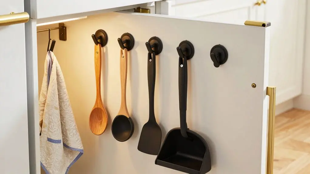 adhesive hooks on cabinet doors