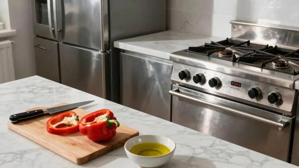 prep zone between fridge cooktop