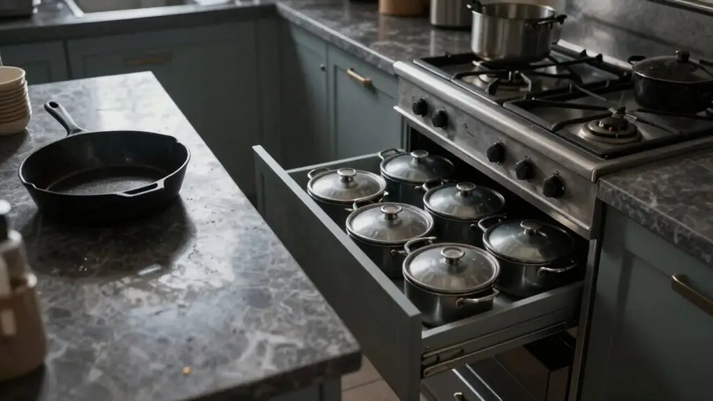 waist high drawer pan storage