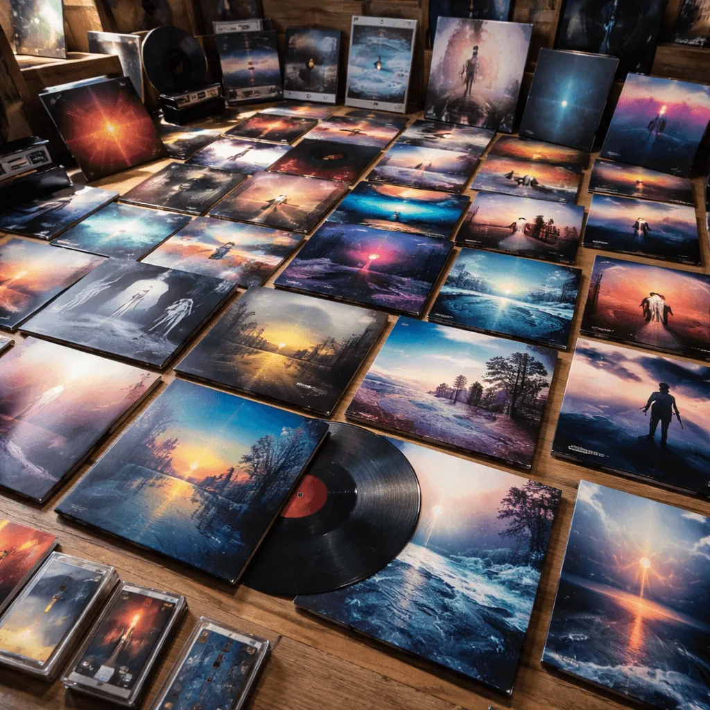 diverse range of atmospheric music album covers showcasing indie labels and artists