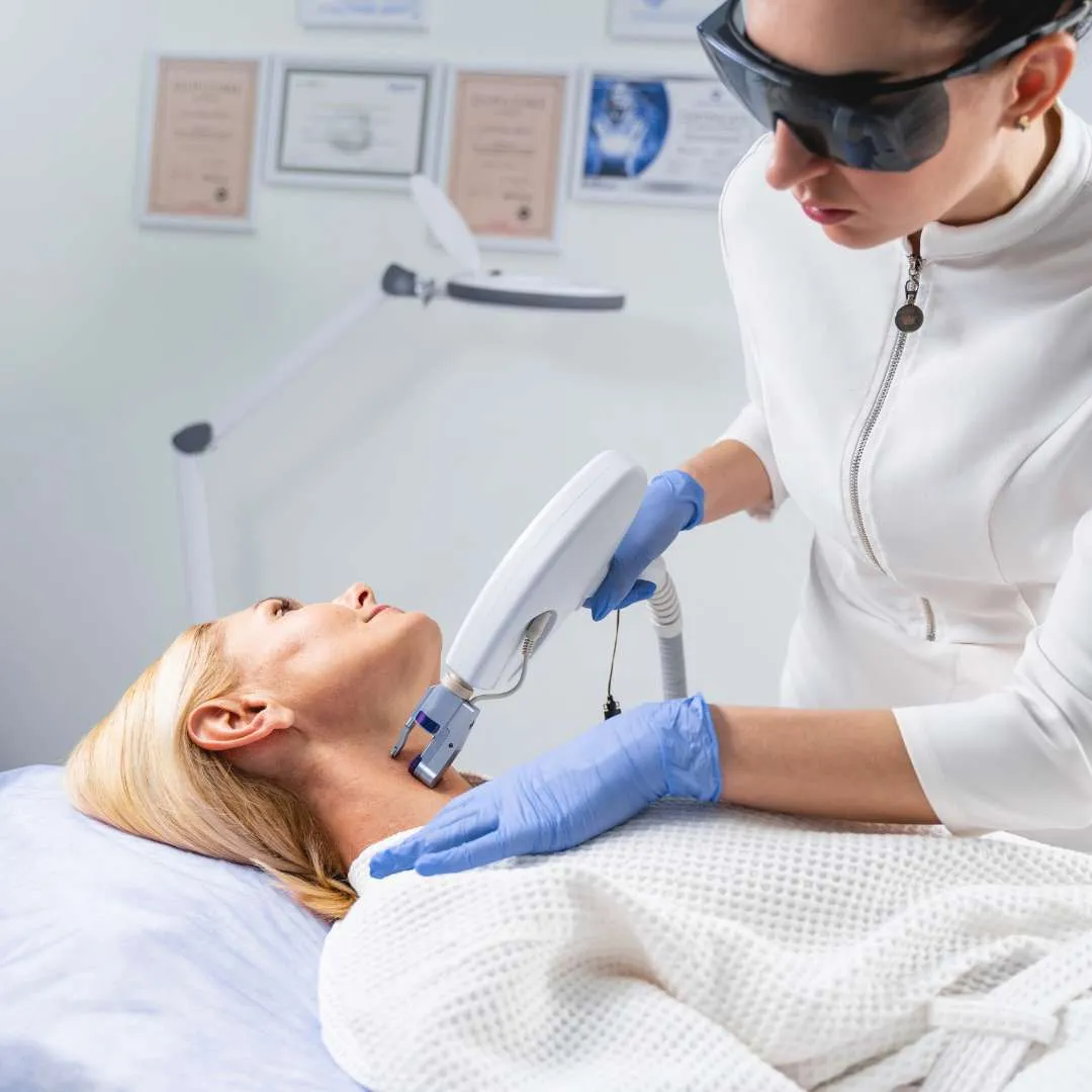 Laser Skin Tightening in Las Vegas Skin Pros Blonde Woman Getting Treatment - Las Vegas Skin Pros | Med Spa Laser Skin Tightening in Las Vegas Skin Pros Blonde Woman Getting Treatment
