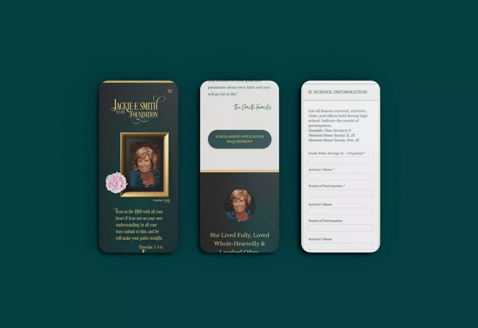 Jackie Smith Foundation Website Design & Development Mobile by Matcha Design Jackie Smith Foundation Website Design & Development Mobile