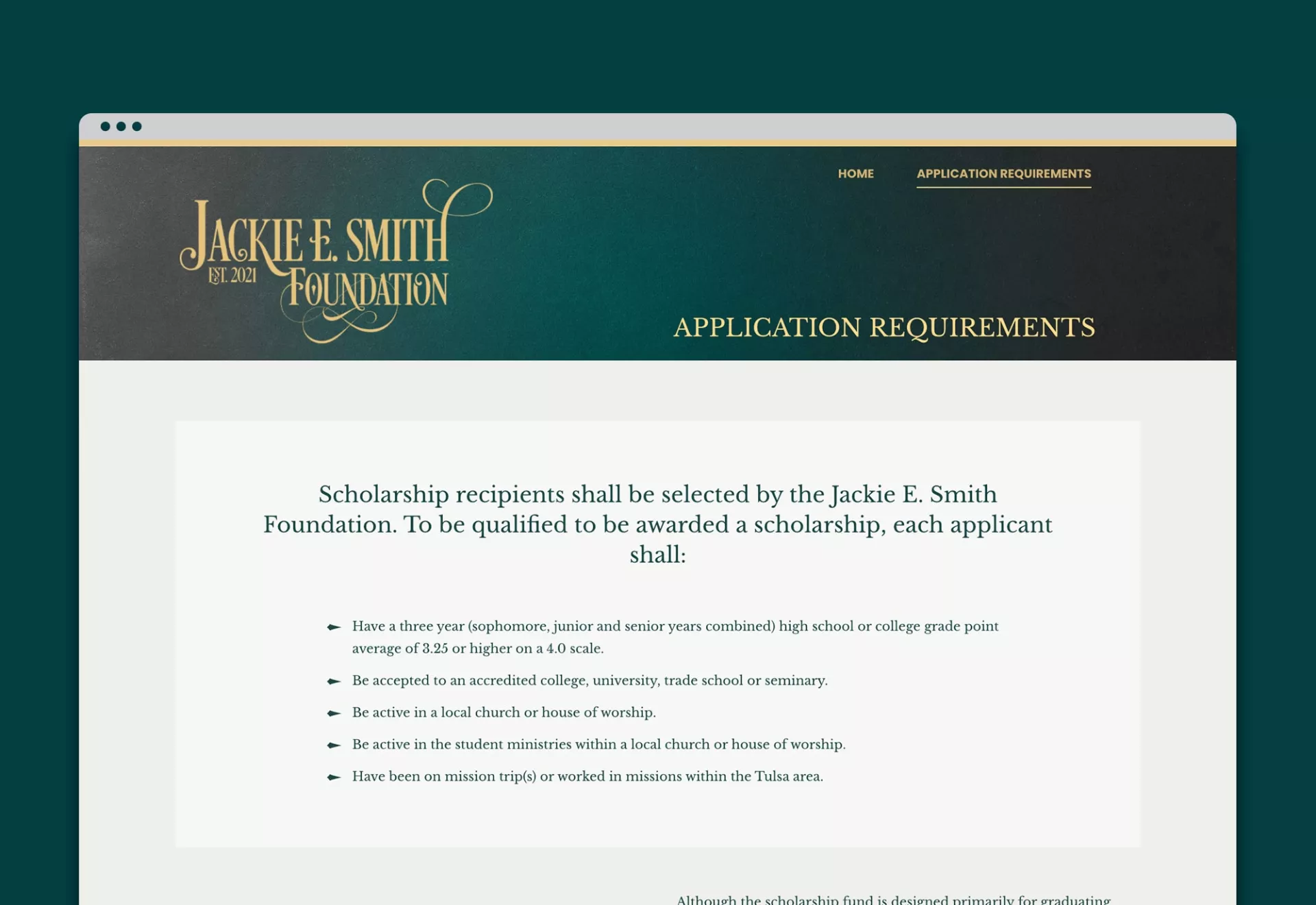 Jackie Smith Foundation Website Design & Development Application Requirement by Matcha Design Jackie Smith Foundation Website Design & Development Application Requirement