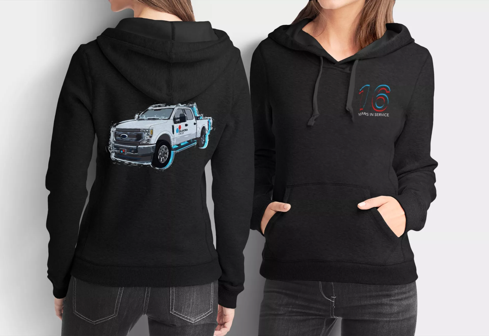 Oklahoma Chillerโs 16th Anniversary Women's Graphic Hoodie DesignOklahoma Chillerโs 16 Years in Service Tee Shirt Design by Matcha Design Oklahoma Chillerโs 16th Anniversary Women's Graphic Hoodie Design