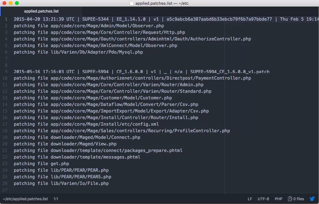 Applied Patches List File
