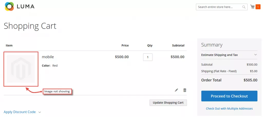 Product image not showing issue for configurable product