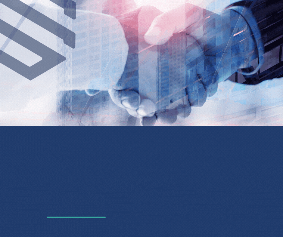 抽象的な幾何学的形状のデジタル背景の前で握手する 2 人の人物が、ビジネスまたは職業上の合意を示唆しています。これは、OES 公式ニュースレターからそのまま出てきたシーンです。.