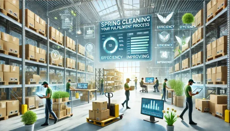 Moderne magazijn met werkers en digitale efficiรซntie displays