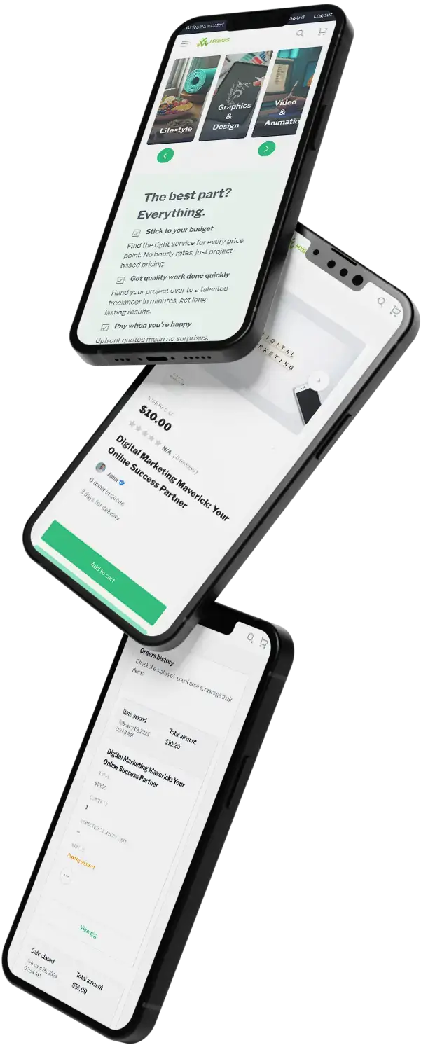 Fiverr Clone 8 Fiverr Clone App Three Mobile Screens Preview