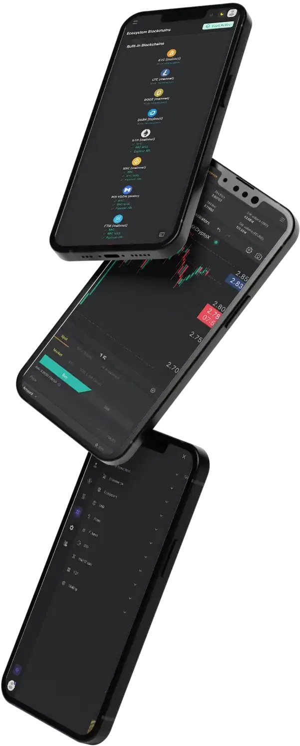 Binance Clone 7 MXCryptoX clone App UI Triple Screen Display