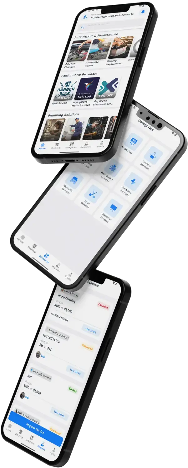 Uber for X 8 Uber for x Clone App Three Mobile Screens Preview