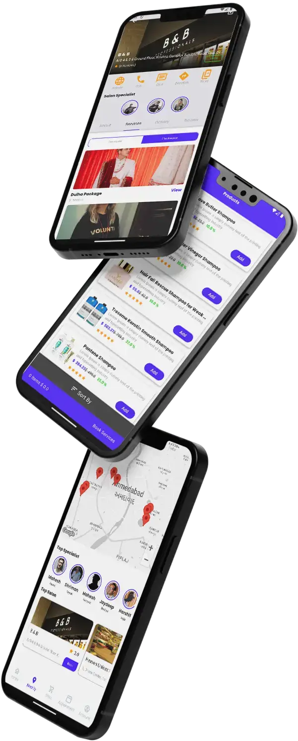 Uber for Massage 8 Uber for Massage App UI Triple Screen Display