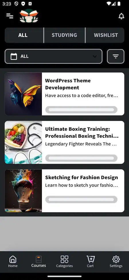Byju's Clone 18 Complete list of courses displayed on Byjus Clone App.