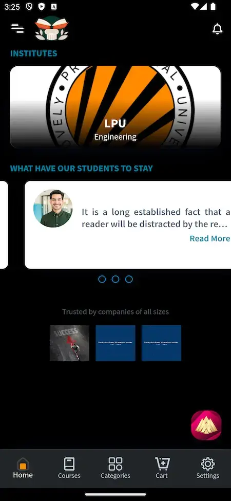 Byju's Clone 19 Byjus Clone showcasing institute listings with courses and details.