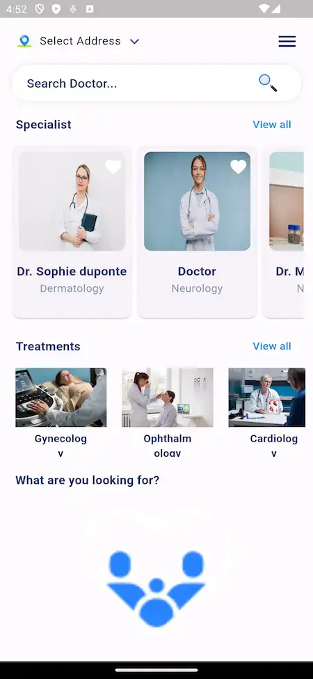 Practo Clone 15 Practo Clone Specialist Screen showcasing doctor profiles and treatment options.