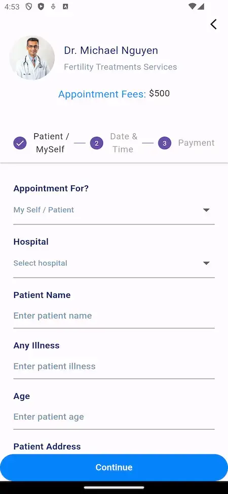 Practo Clone 16 Practo Clone Doctor Appointment Screen with booking and scheduling features.
