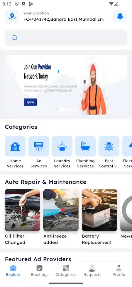Uber for X 21 Uber for x clone auto repair homepage Screen