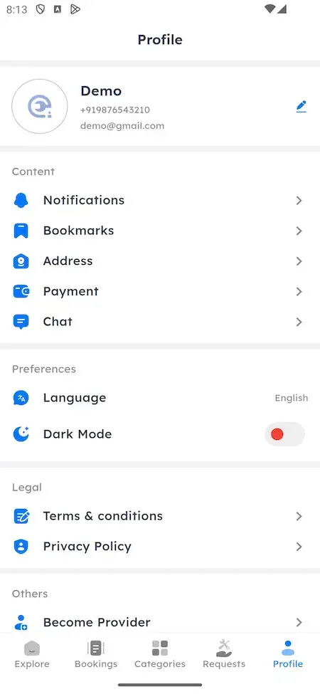 Uber for X 15 Uber for x clone demo user profile Summary Screen