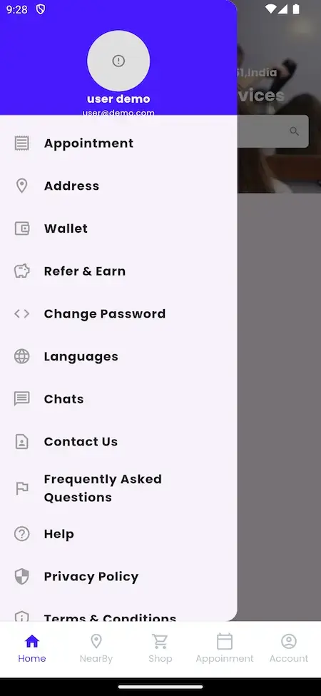 Uber for Massage 18 Uber for Massage Mobile App User demo Screen.
