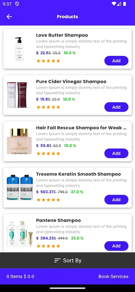 Uber for Massage 20 Uber for Massage Mobile App Products Screen.