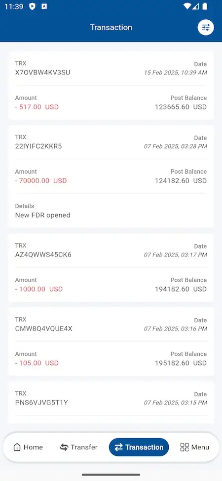 Banking Solution 18 Banking solution transactions Details Screen