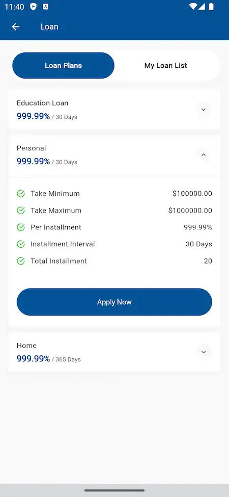 Banking Solution 21 Banking solution loan plans Details Screen