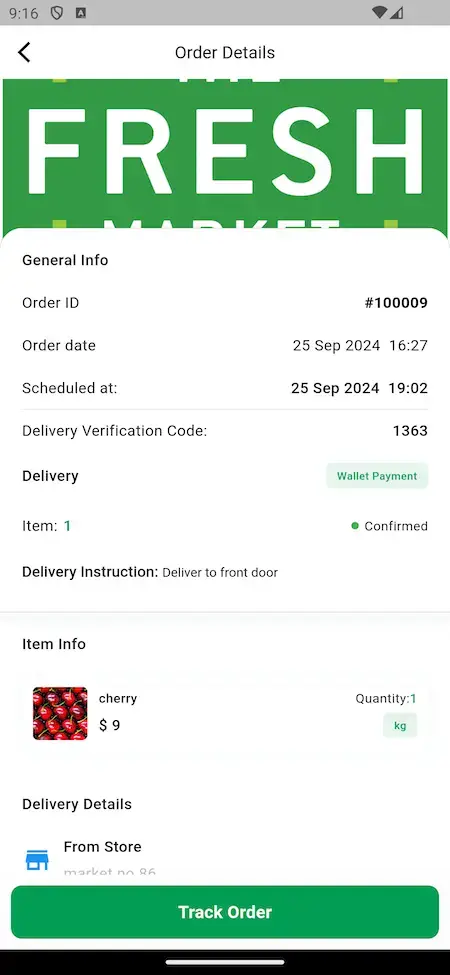 Glovo Clone 21 Order details & Track Order Options Screen Glovo Like App