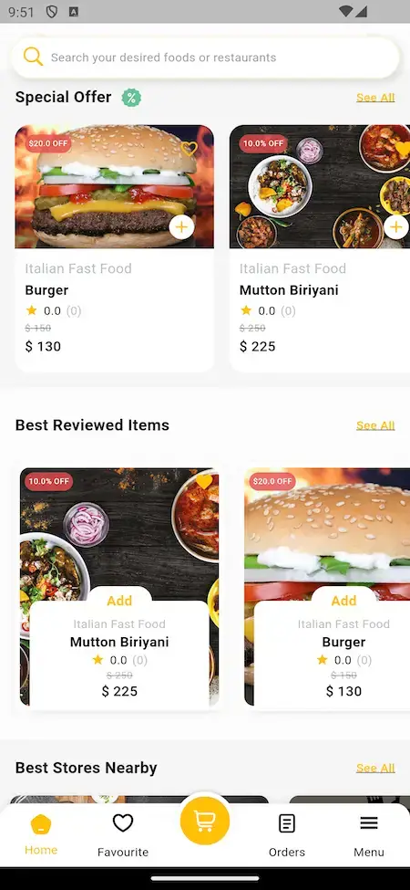 Deliveroo Clone 22 Search screen showing food and restaurant options on the Deliveroo app.