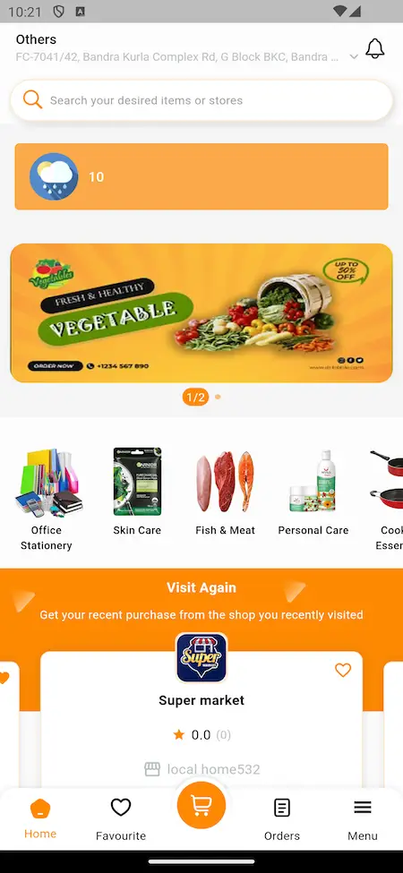 FreshDirect Clone 21 FreshDirect search screen for products or stores with filtering options.