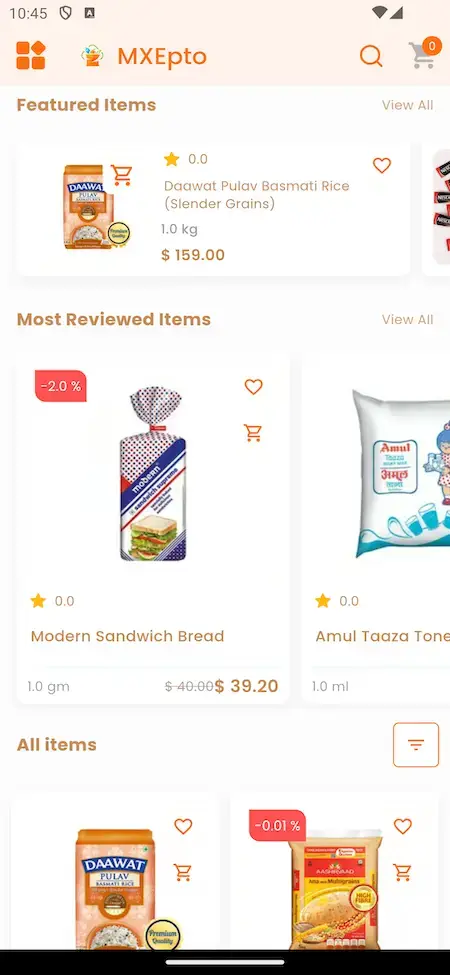 Blinkit Clone 19 Blinkit Clone Mobile App Featured & Reviewed Items Screen.