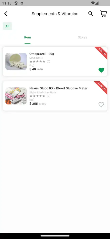 Netmeds Clone 21 Netmeds Clone Item Listings by Categories Mobile App Screen.