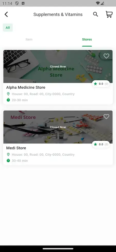 Netmeds Clone 13 Store listing page netmeds clone mobile app screen.
