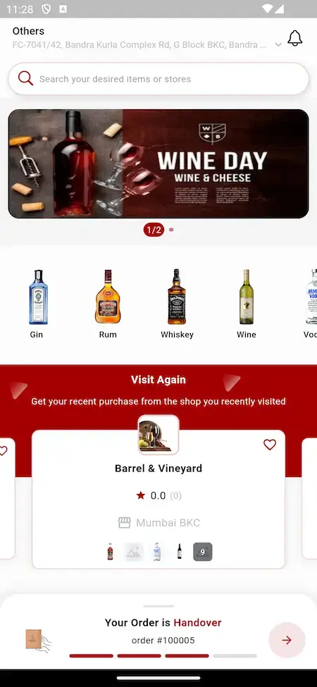 Vivino Clone 13 Vivino clone order handover process mobile app screen.