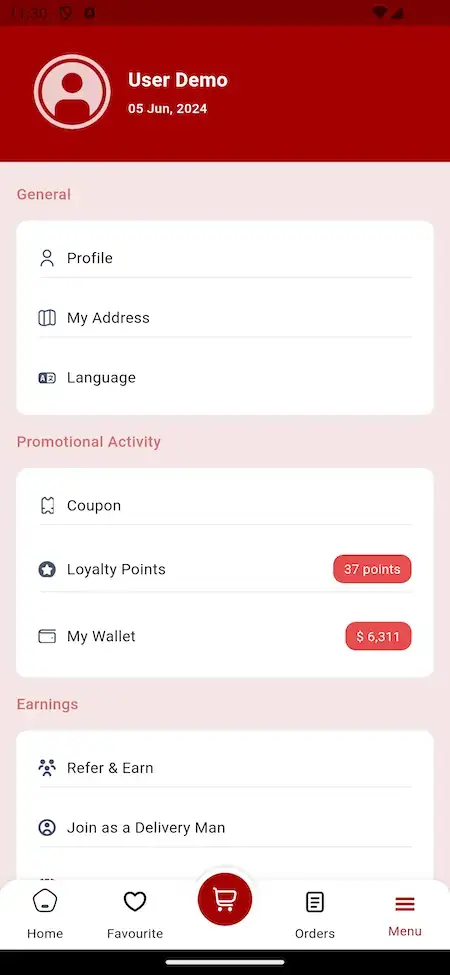 Vivino Clone 18 User profile settings mobile screen vivino clone.