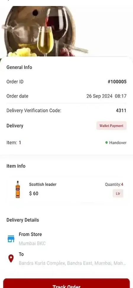 Vivino Clone 14 Order details mobile screen vivino clone app.