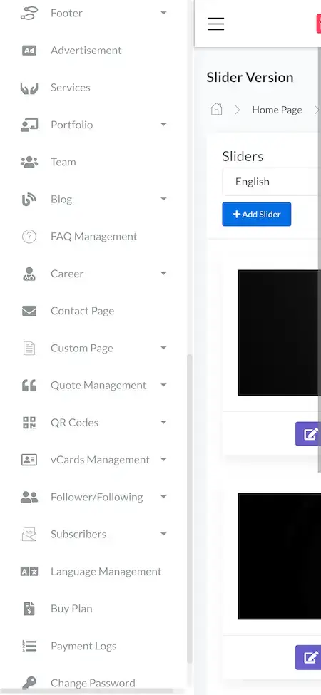 Wix Clone 16 Wix Clone side menu bar Display
