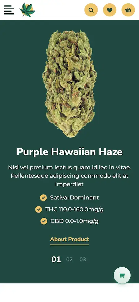 Weedmaps Clone 17 weedmap Clone app dispaly product named purple hawaiin haze