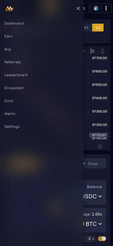 GMX Clone 17 GMX Clone Mobile App Menu Screen.
