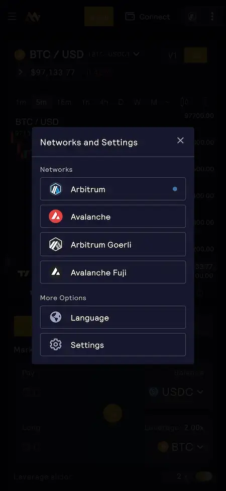 GMX Clone 15 GMX Clone Mobile App Settings Screen.
