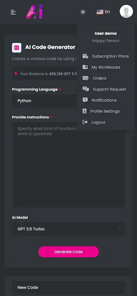 ChatGPT Clone 13 AI Code Generator Screen – Chatgpt Clone Mobile App