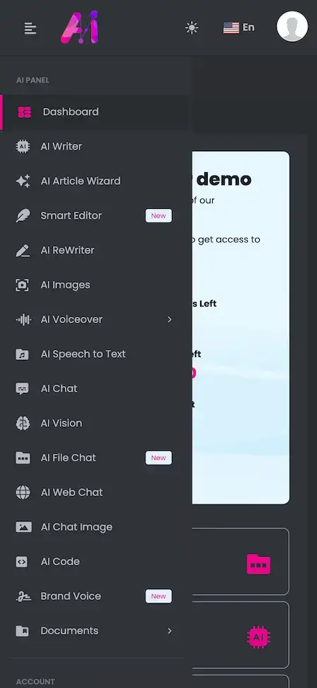 ChatGPT Clone 19 Chatgpt Like App Side Menu and Quick Access Panel