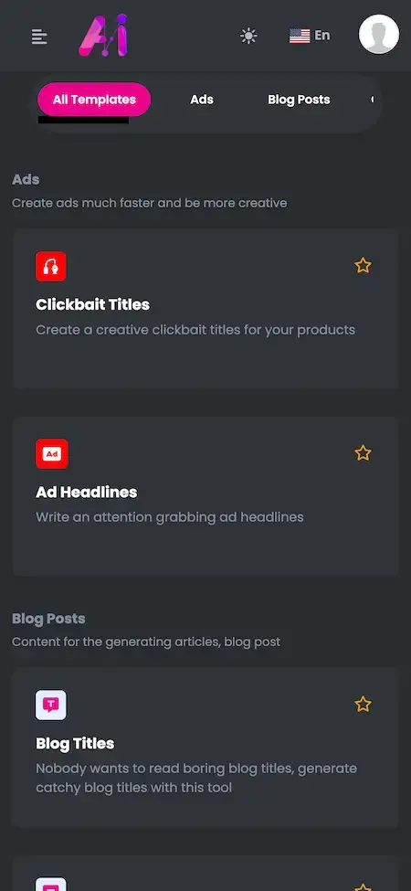 ChatGPT Clone 20 Template Selection Dashboard Chatgpt Alternative App