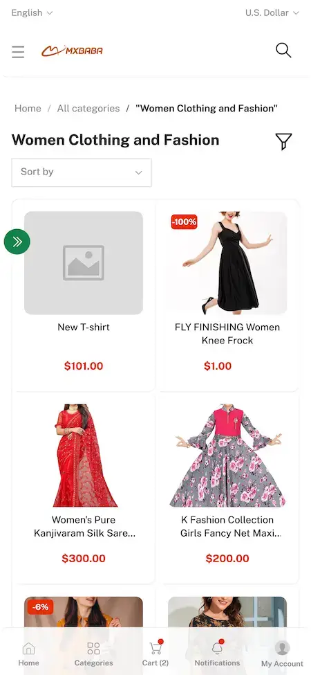 Alibaba Clone 17 Alibaba Clone Mobile App Women Clothing Screen.