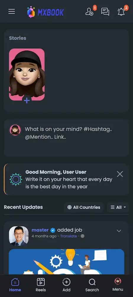 Facebook Clone 20 Facebook Clone Mobile App Stories Screen.